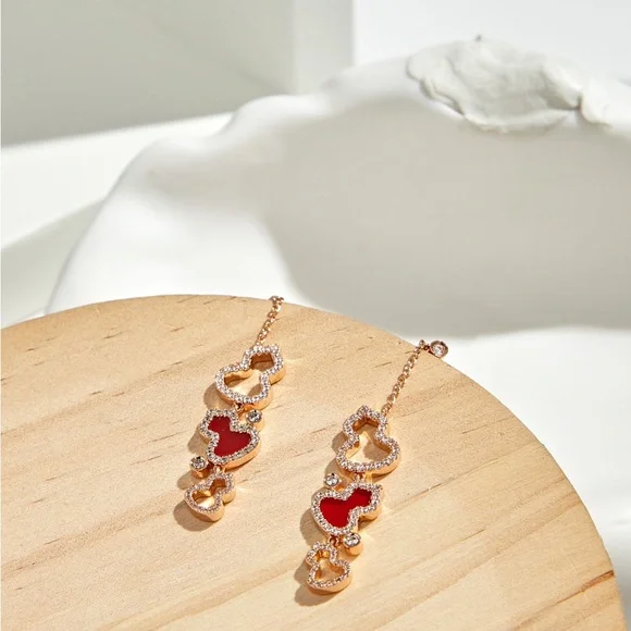 Elegant Red Heart Drop Earrings